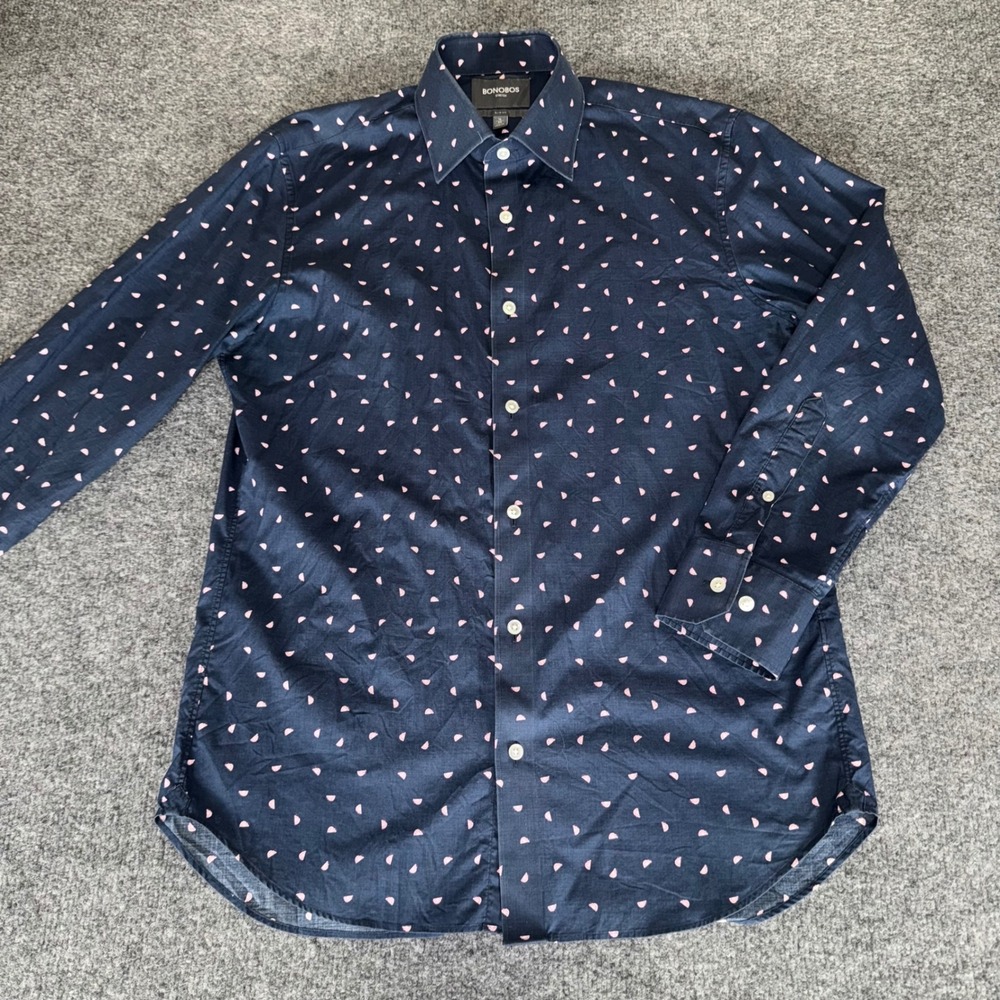 Bonobos‎ Shirt Mens 16/33 M Slim Stretch Button Down Long Sleeve Blue Geometric